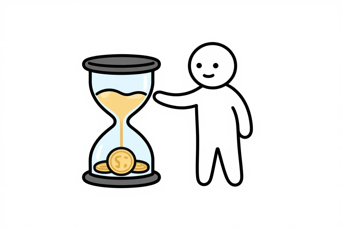 an hourglass with coins instead of sand