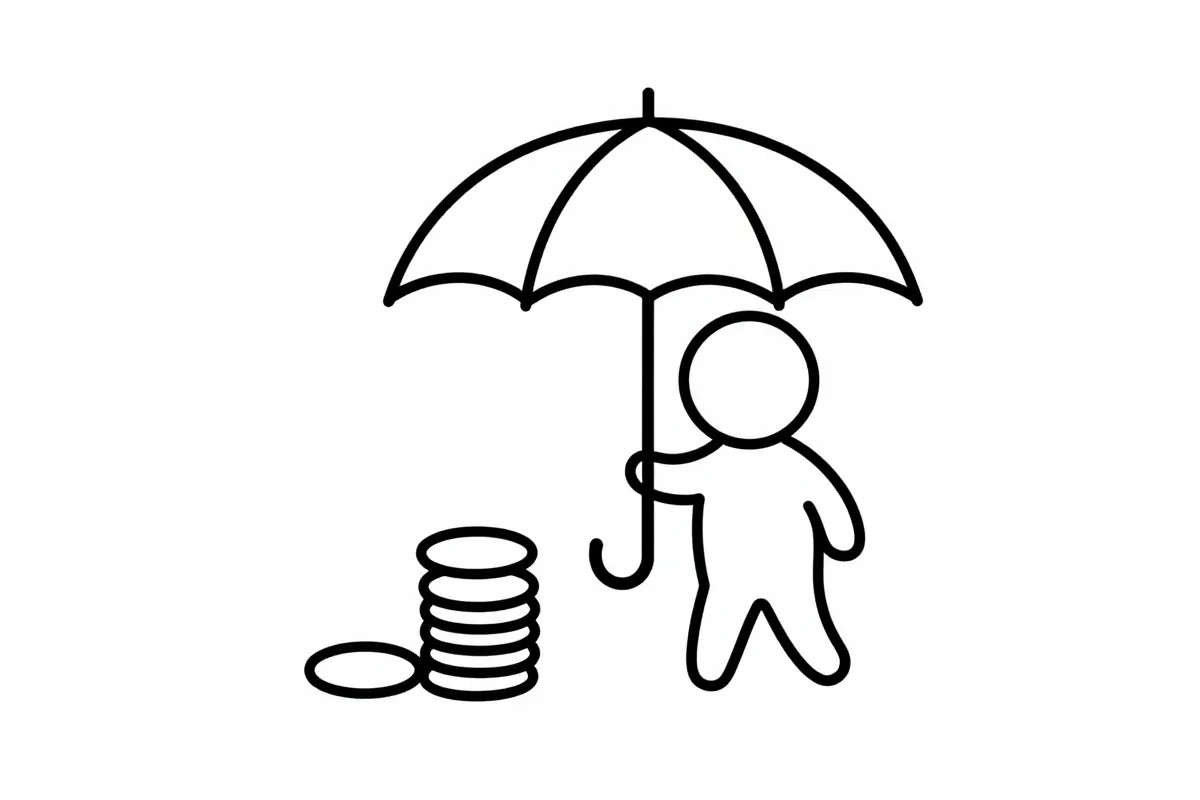 an umbrella shielding a stack of coins from rain