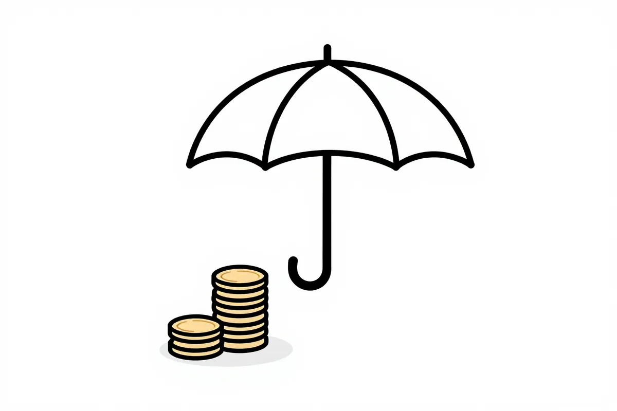 an umbrella shielding a stack of coins from rain